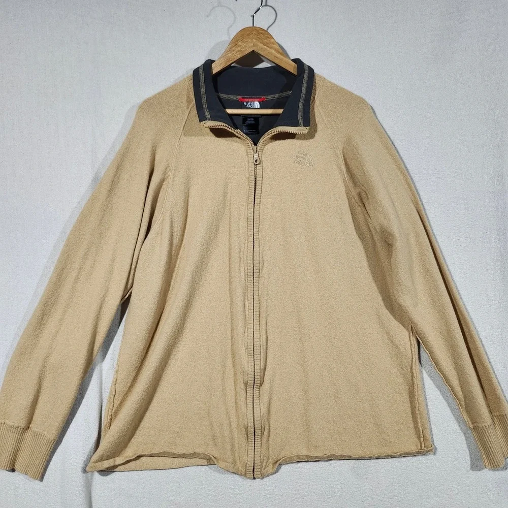 The North Face‎ Mens XL Full Zip Sweater Jacket Beige Gray Trim Outdoors